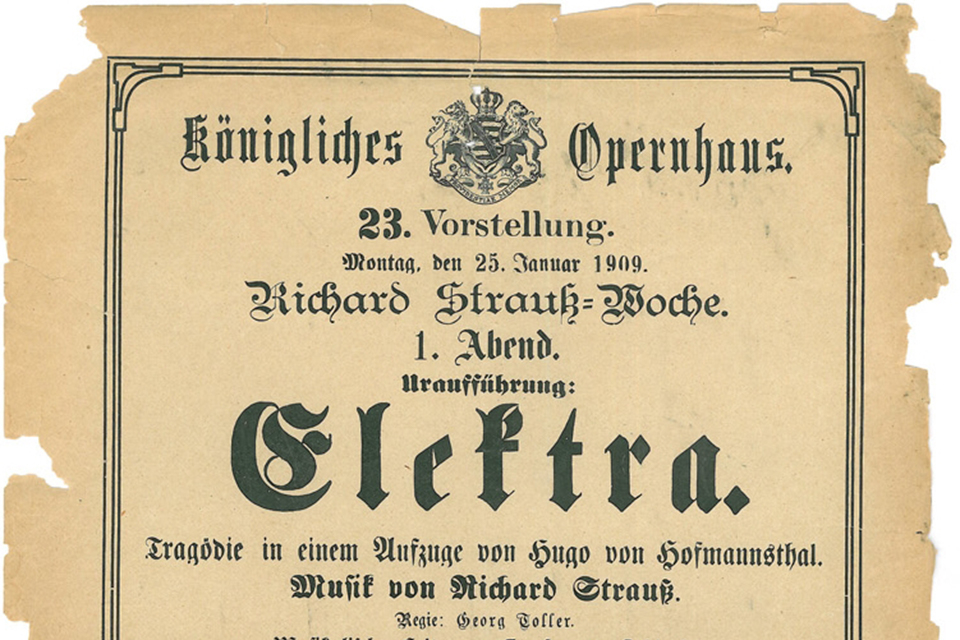Theaterzettel Uraufführung Elektra von Richard Strauss
